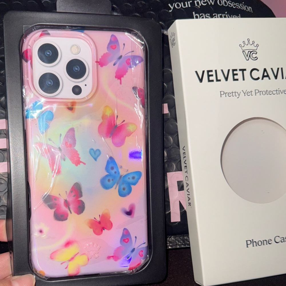 Velvet Caviar aura butterfly Pink iPhone 16 pro max case hardshell